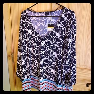 Kaari Blue Long Sleeve Blouse Floral New With Tags